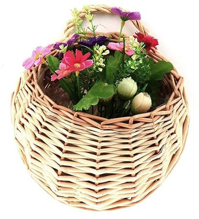 NIDONE Geflochtener Korb zum Aufhängen, Wandkorb zum Aufhängen, geflochtener Aufbewahrungskorb, dekorativer Blumen- und Pflanzenkorb mit Griff für Küche, Garten, Hochzeit, Wanddekoration, 30cm