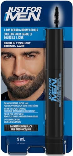 Just For Men Ritocco Instantaneo Del Grigio Barba E Sopracciglia Per Uomo, Colorazione Temporanea Per Un Look Più Folto E Ben Definito, Fino A 30 Applicazioni, Colore Nero