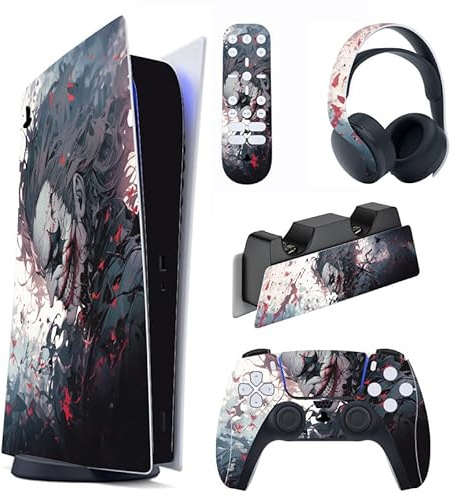 PlayVital Full Set Skin Decal for ps5 Console Digital Edition, Sticker Vinyl Decal Cover for ps5 Controller & Charging Station & Headset & Media Remote - Killing Clown | Skin Sticker for PS5 Digital Console & Charging Station & Headphones & Remote Control Media-Clown Killer