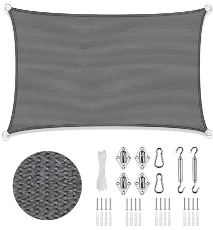 LOVE STORY Vela Ombreggiante 2x3m con Kit di Fissaggio Rettangolare Antracite Tenda da sole per esterno Ombreggiante Permeabile (HDPE) con Protezione 95% UV Per Esterno, Giardino, Terrazzo, Balcone