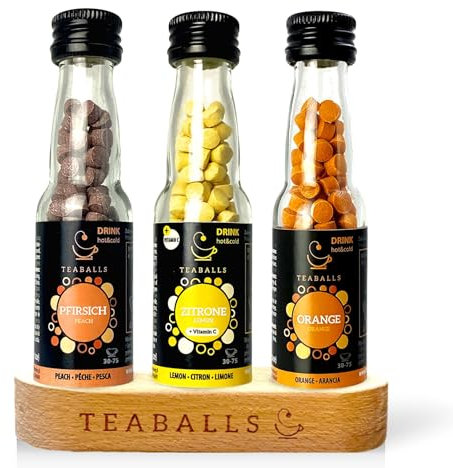 TEABALLS - 3er Set CITRUS - ZITRONE, ORANGE, PFIRSICH für ca. 120 Tassen Tee