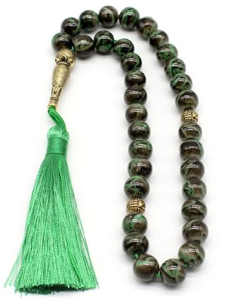 Asbih 33 10 mm – islamiska bönpärlor, Tasbeeh, Sibha, Muslimsk Mala, Masbaha, Misbaha, Tesbih, Tespih, Dhikr, Zikr-pärlor, bekymmersfri pärla, arabisk tofs, samll, Nylon, Nej