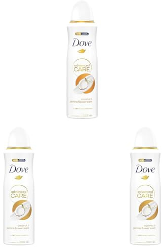 Dove Advanced Care Coconut & Jasmine Flower Scent Anti-perspirant Deodorant Spray with plant based moisturiser aerosol for 72 hour protection 200 ml (Pack of 3)