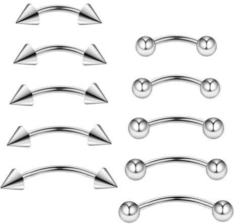 Gojewen 10stk Curved Barbell Augenbrauenpiercing Lippenpiercing 6-14mm Edelstahl Silber Piercing Nase Lippe Augenbrauen Helix Rook