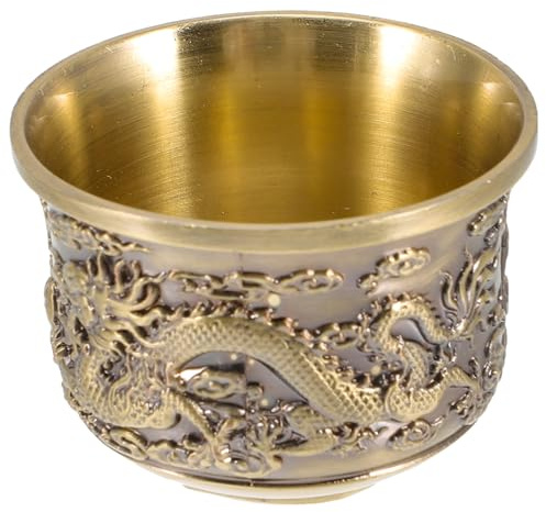 ABOOFAN Chinese Style Tea Cup 2Oz Dragon and Phoenix Embossed Brass Mug Vintage Retro Teacup for Home and Office Use