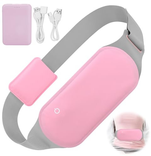 JIZZU Portable Period Warming Belt 3 Mode Temperature Adjustable, Period Heat Pad with 5000mAh Power Bank, Period Pain Relief Heating Pad for Women (Pink)
