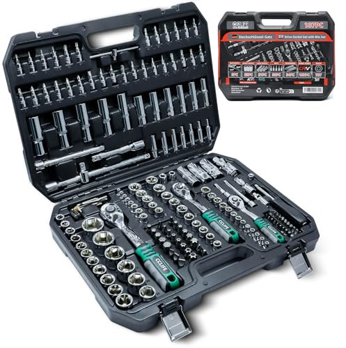 CCLIFE 187 tlg Steckschlüsselsatz Cr-V Ratschenkoffer Werkzeugkoffer 72 Zähne 1/2 1/4 3/8 Sechskant Steckschlüsseleinsatz Torx, Schlitz, Phillips, Pozidrive Bit Steckschlüsseleinsätze