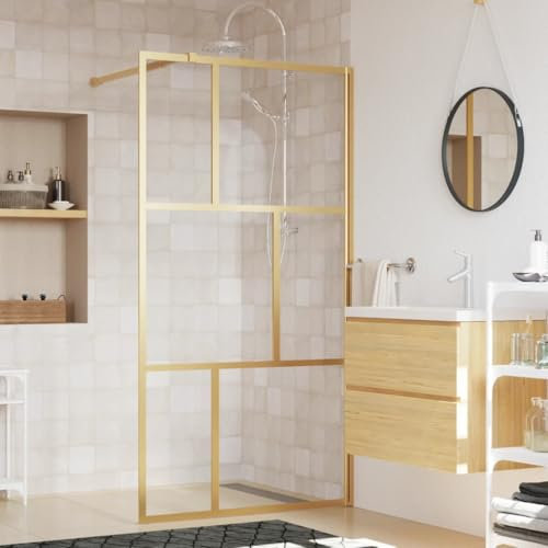 JUDYY Duschwand für Begehbare Dusche ESG Klarglas Golden 115x195cm, Duschrückwand, Duschabtrennung, Glaswand Dusche, Duschglaswand, Duschtrennwand - 154959