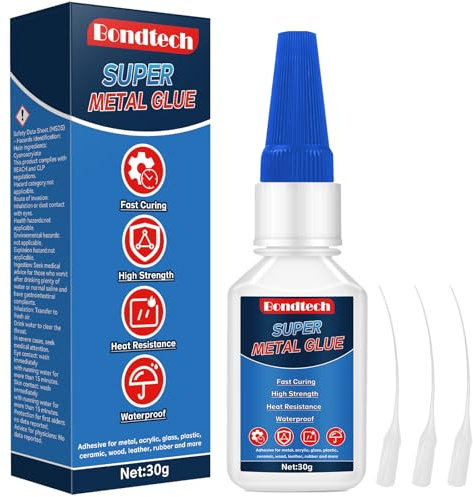 Metal Glue 30 g, Clear Instant Glue for Metal, Steel, Zinc, Aluminum and More, Waterproof, Heat-Resistant, High Strength, with Anti-Clog Cap