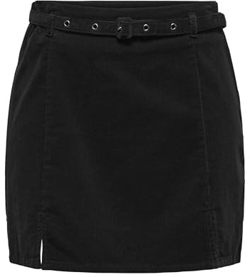 ONLY Onlnessa Jupe en Velours côtelé avec Ceinture, Noir, S