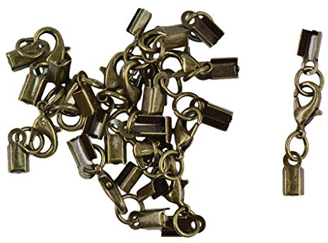 Set di 12 chiusure a moschettone in ottone e clip a crimpare in pelle, colore bronzo anticato