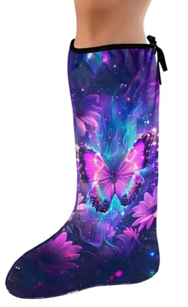 Rnyleeg Purple Butterfly Leg Cast Cover Sock for Women Medium Size Cast Plaster Cover for Foot Washable Leg Plaster Sleeve Below The Knee
