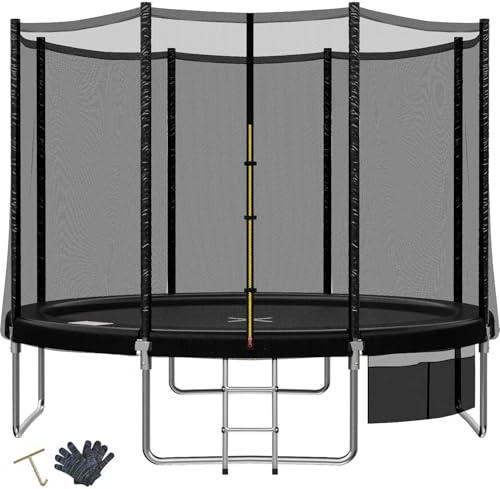 TRIUMPHKEY Trampolino da Giardino per Bambini, Ø 305 cm,Tappeto Elastico Bambini da Esterno Completo di Rete di Sicurezza, Scala, Copertura Bordo, Portata 150 kg, Colore Nero