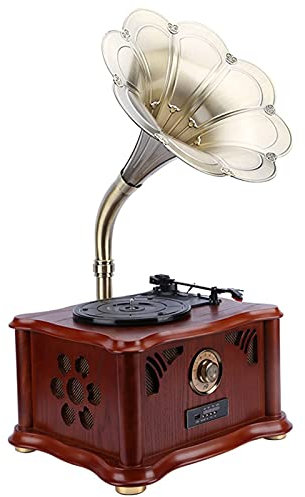 WDWDW Tourne-Disque phonographe Bluetooth, Mini Gramophone Classique rétro Vintage, Haut-Parleur de Caisson de Basses de Style rétro Vintage avec entrée auxiliaire, CD, Radio FM/AM, 33, 45, 78 TR/Min