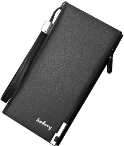 YUEcthynous Men's Long Leather Wallet - Portafoglio grande con molti scomparti, in vera pelle, 200 g, colore: Nero, Caffè scuro, s, Moderno