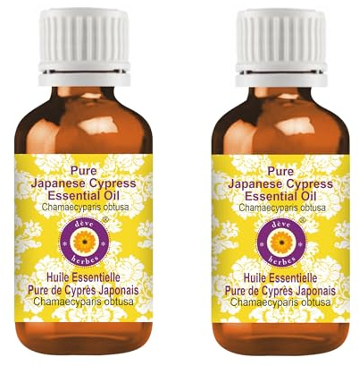 Deve Herbes Pure Japanese Cypress Essential Oil (Chamaecyparis obtusa) Steam Distilled (Pack of Two) 10ml X 2 (0.66 oz)