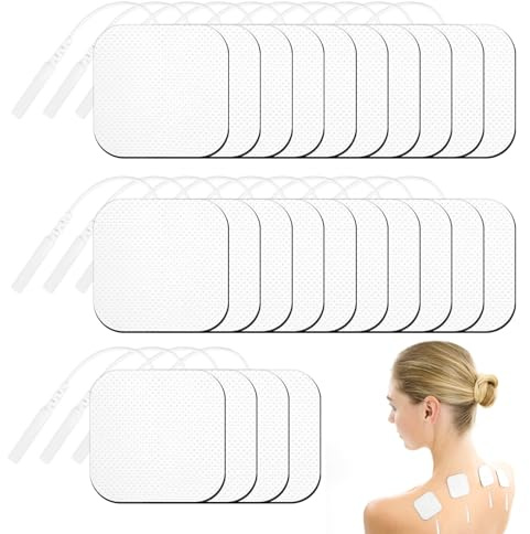 YARVPUV 24 TENS EMS Elektrodenpads 5x5cm,Wiederverwendbare Elektroden für Elektrostimulationsgeräte & EMS Trainer,Ideal zur Linderung von Muskel-,Rücken und Gelenkschmerzen,Mit 2mm Steckanschluss