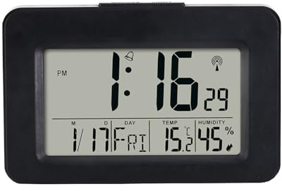 HZDHCLH Funkwecker Digitaler Wecker LCD Display Schlummerfunktion Nachttisch Tischuhr mit Licht 12/24 Datum Temperaturanzeige Luftfeuchtigkeit(Schwarz)