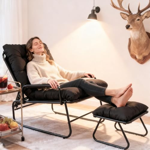 DELONGKE Lounge Sessel Outdoor,Relaxsessel Garten,Gartensessel Mit Liegefunktion, Mit Fußhocker Outdoor Lounge Sessel. (Grau mit Fußhocker)