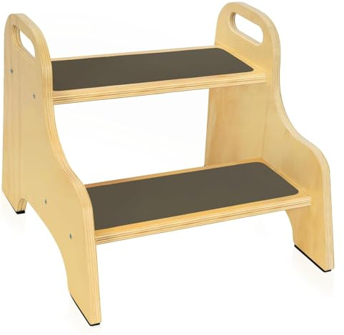 OUUTMEE Tritthocker Holz Kinder mit 2 Stufen Tragbarer Griff Hocker Kinder Geeignet für Waschbecken in Badezimmern, Toiletten, Küchen und Schlafzimmern