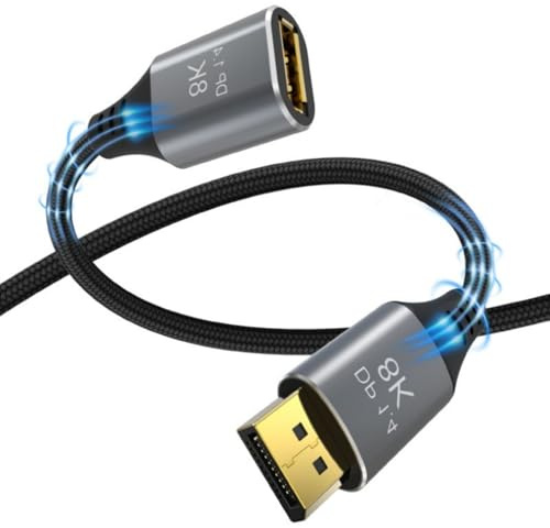 MCAOAL Câble d'extension DisplayPort 1.4 8K 60 Hz mâle vers femelle 4K 144 Hz pour les configurations de cinéma maison DisplayPort rapide