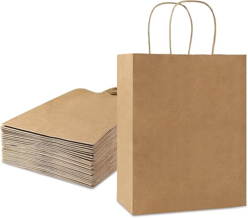 24 Pezzi Shopper Carta,15 x 8 x 21cm Borse di Carta con Manici,Riutilizzabile Marrone Sacchetti Kraft, Pelle Vera Creazioni Fai da Te Sacchetti con Manico per Matrimoni,Compleanni,Natale e Halloween