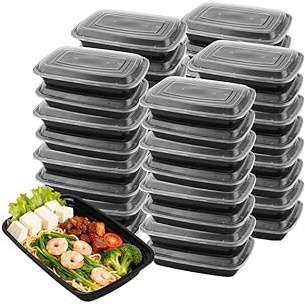 KEILEOHO Lot de 50 boîtes à repas réutilisables avec couvercle - 22,5 x 15,3 x 5 cm - 750 ml - Pour la préparation des repas, la conservation des aliments