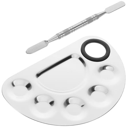 WOONEKY Paleta y Espátula de Maquillaje Acero Inoxidable para Bases y Cosméticos Herramienta Profesional para de Uñas y Maquillaje Set Portátil para Mezcla Creativa