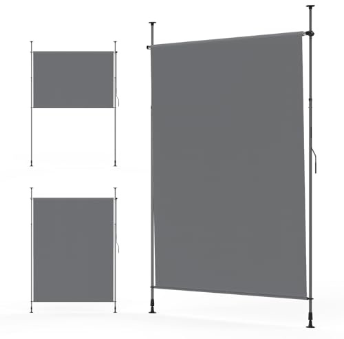 YEAUPE Pro Toldo Vertical Exterior, 120 x 300 cm, Gris Oscuro, sin Agujeros, toldo con Pinza, con manivela, Adecuado para balcón, terraza, Exterior y jardín, protección Visual Resistente a la