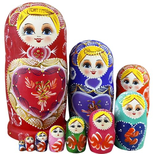 AZIDWERYQ Matroschka-Puppen, 1 Set (10 Stück), Mädchen-Muster, aus Holz, bunt, russische Matroschka-Puppen, Stapelspielzeug für Kinder, Heimdekoration, für Kinder, Puppe