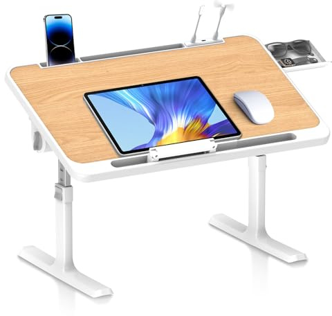 Huracan Laptop Tisch Betttablett, Tragbares Laptoptisch für Bett, Klappbar Lapdesk mit 5-Höhenverstellbar und Winkelverstellbar, Bett Tisch, Laptop-Schreibtisch für Sofa Boden (60 * 40cm, Holzfarbe)