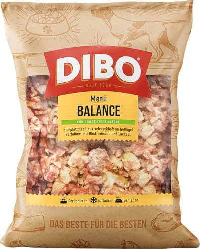 DIBO Menü Balance Barf Hundefutter 6kg (3X 2000g) – Getreidefreies Frostfutter mit Huhn, Gemüse & Lachsöl – Alleinfuttermittel für Sensible Hunde & Allergiker – Artgerechtes Rohfutter frisch gefroren