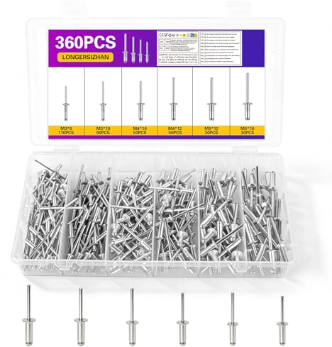 LONGERSIZHAN 360Pcs Assortiment Rivets Pop M3 M4 M5, Aveugles Aluminium