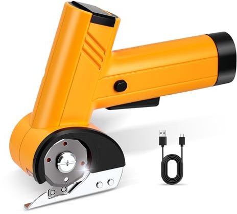 Forbici Elettriche Senza Fili 3.7V, Taglierina Elettrica per Cartone con Display Digitale e Luce LED, Taglierina Universale Ricaricabile con 2 Lame per Tessuto, Feltro, Pelle, Plastica e Tappeti