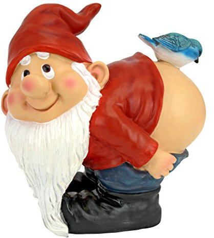 Design Toscano Loonie Moonie con le natiche al vento Statuetta Gnomo da giardino, poliresina, a colori, Media 20,25 cm