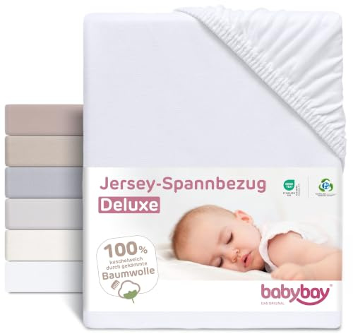 babybay Jersey Spannbetttuch Deluxe passend für Modell Verlängerungsseite Original, Maxi, Midi und Boxspring, weiß