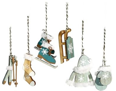 HEITMANN DECO Christbaum-Schmuck - Behang Set aus Holz - 6-TLG. - Weihnachten Baumbehang in modischer Farbe - Petrol - Weihnachtsdeko, 14.2 x 11.5 x 2 cm, Gruen/Natur