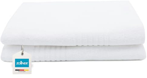 ZOLLNER 2er Set Saunatücher in 70x180 cm - saugstarke Handtücher in weiß - mit praktischem Aufhänger - mit edler Streifenbordüre - waschbar bis 95°C - Baumwolle - Hotelqualität