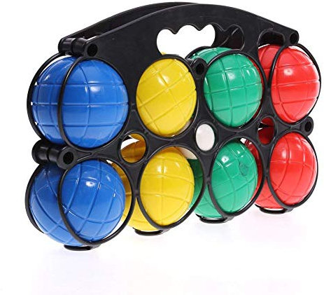 ADEPTNA Set of 8 Plastic French Boules Garden Game Set with Carry Case and Target Jack - Fun for Family Kids Children Adults