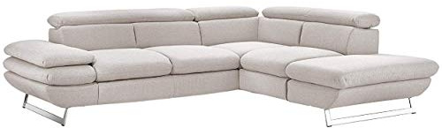 Mivano Ecksofa Prestige, Moderne Couch in L-Form mit Ottomane, Kopfteile und Armteil verstellbar, 265 x 74 x 223, Strukturstoff, beige