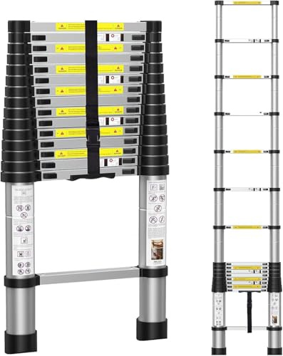 BOWEITI 15.5FT Telescoping Ladder, Aluminum Collapsible Ladders w/Non-Slip Feet, for RV, Household, Outdoor, 330lbs Capacity (4.7m)