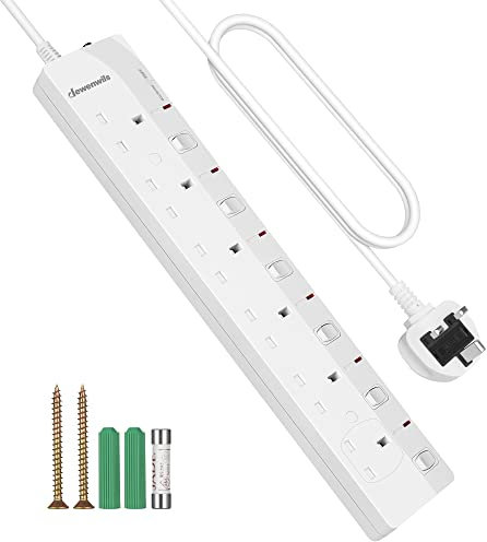DEWENWILS 6 Way Extension Lead with Individual Switches, Surge Protected Extension Cable 5M with Indicator Lights, 13Amp Extension Cord, Wall Mounted, UKCA/CE Listed, White