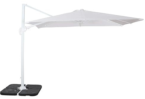 Megashopitalia Ombrellone da Giardino 3X3 Ecrù Base Decentrata Alluminio Telo Poliestere 250gr Impermeabile e Rotazione 360° Piscina Giardino Terrazzo Bar Ristorante (Telo Bianco e Struttura Bianca)