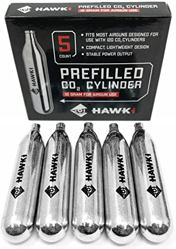 Hawki CO2 12 gram Cartridges for Air Guns/Airsoft Pistols/Paintball Gun (5 Pack)