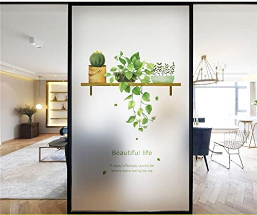 Fensterfolie Selbsthaftend Sichtschutz Glasfolie Wärmeisolierung Sonnenschutzfolie, Anti-UV Statische Fensterfolien für Zuhause und Büro Pflanze Blumenständer 45x300 cm