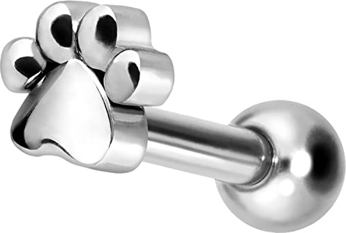 PIERCINGLINE Titan Ohrpiercing mit Innengewinde | PFOTE | Piercing Ohr Helix Tragus Lobe | Farb & Größenauswahl