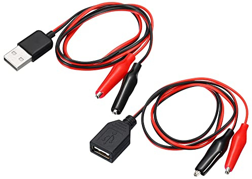 sourcing map Crocodile Clamps Test Wire, USB Male & Female to Alligator Clips 60cm for Charge Testing Circuit Adapter Black Red 1 Set