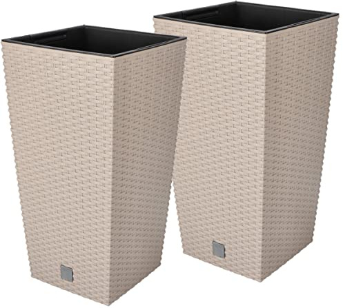 KOTARBAU® Rato Square Lot de 2 pots de fleurs avec pot intérieur pour fleurs et arbustes Mocca 50 cm