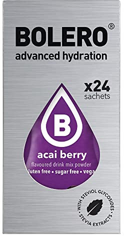 Bolero ACAI BERRY 24x3g | Dryckespulver utan socker, sötat med stevia + vitamin C | lämpligt för barn, idrottare och diabetiker | glutenfri och veganskvänlig