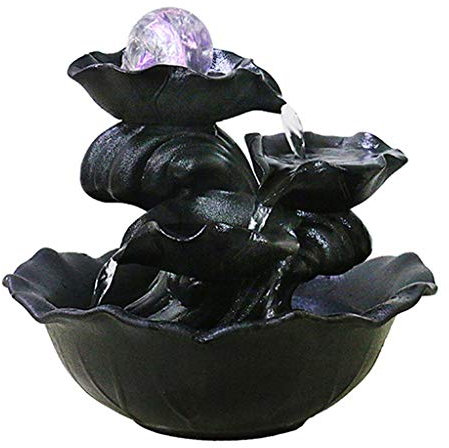 Fontaine de TableFontaines d'intérieur Fontaine de Table en Céramique à 3 Couches avec Boule de Cristal Rotative Maison Feng Shui Ornements Fontaine de Décoration Intérieure Convient for Salon Chambre